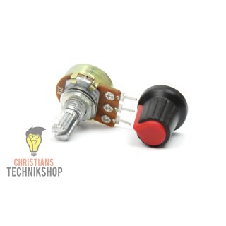 Potentiometer 6mm shaft incl button - 0-1 kOhm - Red | Arduino